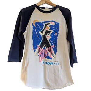 80s David Bowie Serious Moonlight Tour Tee L Vintage Rock Graphic Band RARE